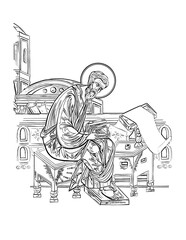 Matthew Levi the Apostle. Illustration in Byzantine style. Coloring page on white background