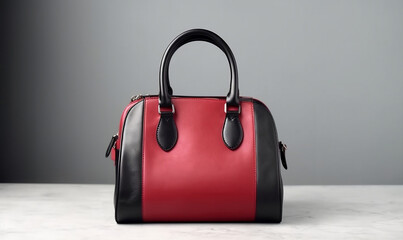 Trendy Red and Black Womens Handbag on Light Studio Background, generative AI