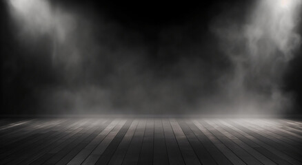 Mysterious atmosphere with low-lying fog on a dark background, generative AI
