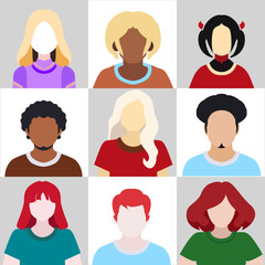 Group of people in casual clothes men and women avatar vector icons.