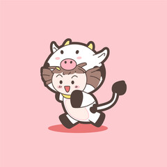 Free vector cute cow girl mascot running