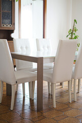 White modern table and white chair