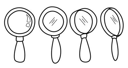 magnifier cartoon vector set and illustration, hand drawn, sketch style, isolated on white background.