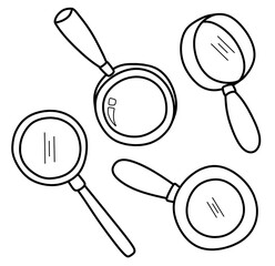 Magnifying glass Doodles Pencil Handdrawn set.