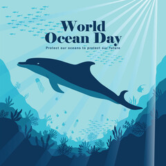 illustration world ocean day, protect nature and the environment. save the environment. vector template for card, poster, banner, flyer. vector