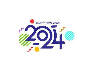 Happy New Year 2024 Greeting banner logo illustration. Modern Colorful 2024 new year vector