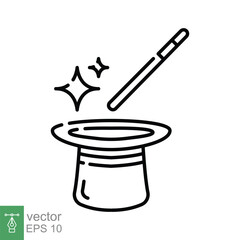 Wand magic hat icon. Simple outline style. Magician, star, entertainment, imagination, illusionist concept. Thin line symbol. Vector illustration isolated on white background. EPS 10.