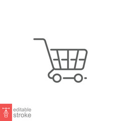 Trolley icon. Simple outline style. Shop, supermarket, cart, online, store, buy, basket, business concept. Thin line symbol. Vector illustration isolated on white background. Editable stroke EPS 10.