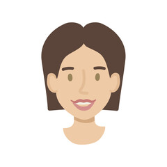 Girl face flat. Friendly young woman with short dark hair. Hand drawn vector illustration.