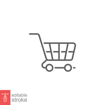 Trolley icon. Simple outline style. Shop, supermarket, cart, online, store, buy, basket, business concept. Thin line symbol. Vector illustration isolated on white background. Editable stroke EPS 10.