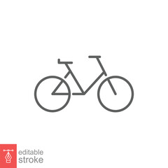 Bike icon. Simple outline style. Cycle, race, wheel, ride, adventure, cyclist, sport concept. Thin line symbol. Vector illustration isolated on white background. Editable stroke EPS 10.