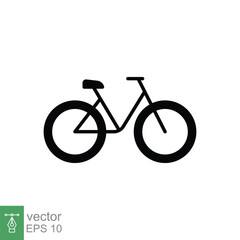 Bike icon. Simple solid style. Cycle, race, wheel, ride, adventure, cyclist, sport concept. Black silhouette, glyph symbol. Vector illustration isolated on white background. EPS 10.