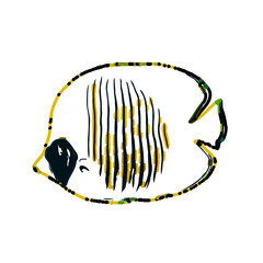 color sketch of colorful fish with transparent background