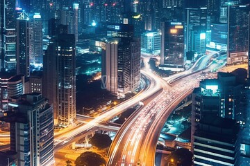 Fototapeta na wymiar Urban Night Pulse: A City View Brimming with Traffic Against a Skyline of Lights - AI Generative