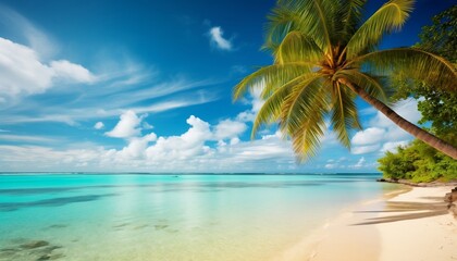Fototapeta na wymiar Tropical Summer Seascape with Palm Tree Generative AI