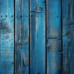 Blue painted wooden wall background or texture. Close-up of blue wooden wall