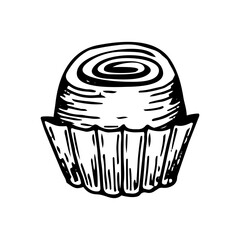 Chocolate sweets sketch. Confectionery food, candy, truffle. Delicious dessert. Candies with sprinkles. Yummy. Cocoa bean product. Hand drawn vector doodle illustration.