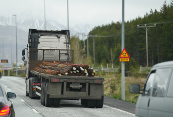 iron raw material transported from the steelworks to the supplier. large tonnage road transport.