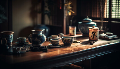 Fototapeta na wymiar Hot drinks in ceramics, a cozy home generated by AI