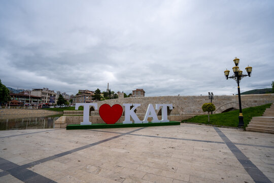 Tokat lettering in the city center. Tokat, Turkey - May 10, 2023.
