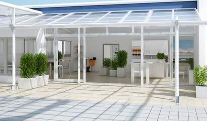 Large terrace or balcony in modern house. Rest area design. generative ai