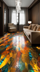 Close up dreamy colorful floor, home interior