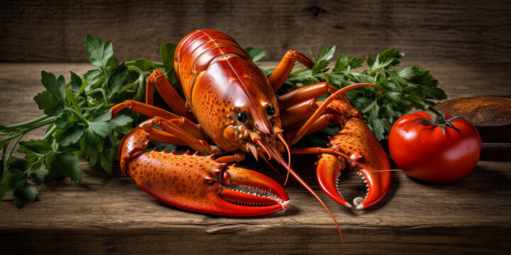 Astice cotto su tagliere in legno