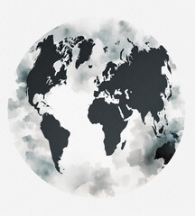 world map round world map with black earth icon on white background planet icon. Generative Ai Illustration.
