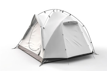 White Camping Tent Mockup On White Background. Generative Ai - obrazy, fototapety, plakaty