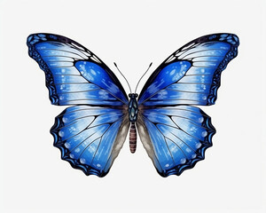 Majestic Blue and White Butterfly Gracefully Spreads its Wings on a Transparent Background, generative AI