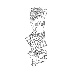 Hand drawn illustration of mermaid traditional tattoo outline
