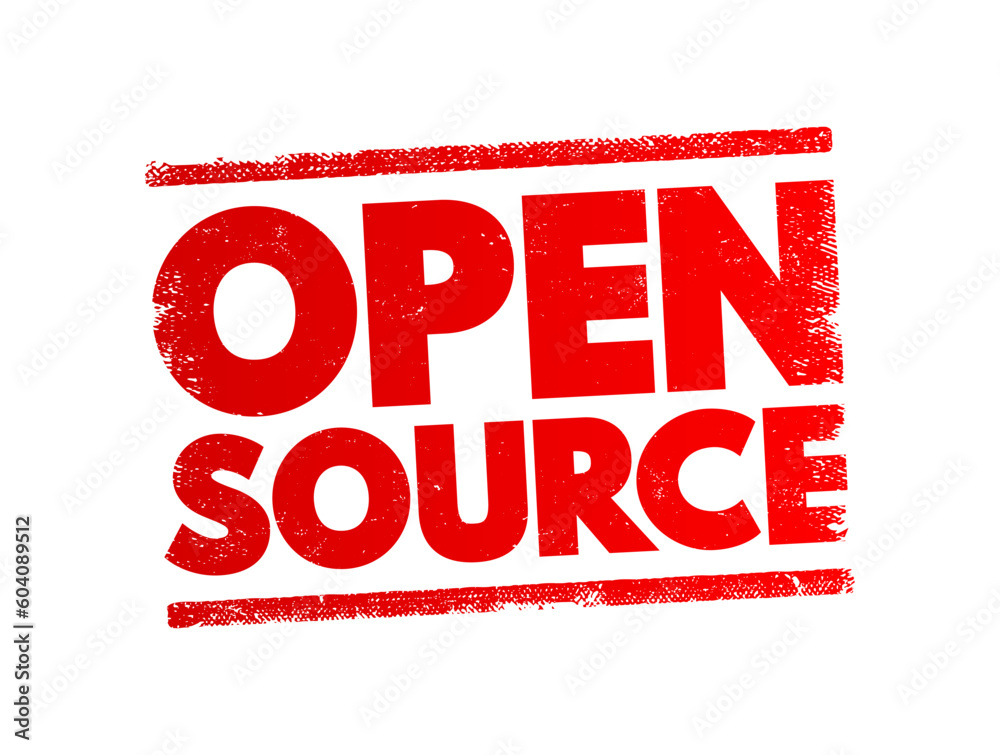 Poster Open Source is source code that is made freely available for possible modification and redistribution, text concept stamp