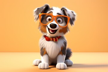 Cute Cartoon Dog Wearing Glasses (Generative AI)