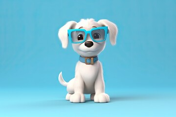 Fototapeta premium Cute Cartoon Dog Wearing Glasses (Generative AI)