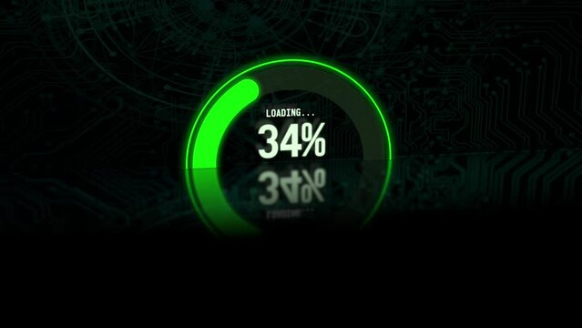 A futuristic neon 4K loading animation showing percentage progress from 0-100%.
