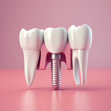 Close up of dental teeth implant. 3D rendering.