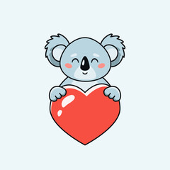 Cute koala holding heart love in cartoon style. Vector illustration
