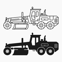 grader construction machine line shape icon vector flat illustration