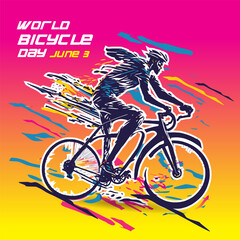 Fototapeta na wymiar World Bicycle Day abstract sticker logo. Can be use for poster, banner, background, and wallpaper.