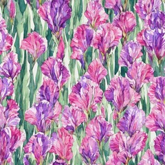 Seamless blooming flowers pattern in watercolor paint style