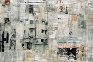Old newspaper pieces with white words on it, textures made of newspaper, monochrome palette, 