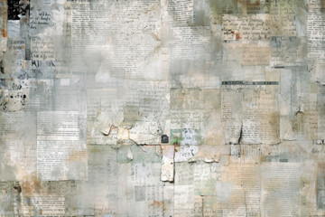 Old newspaper pieces with white words on it, textures made of newspaper, monochrome palette, 
