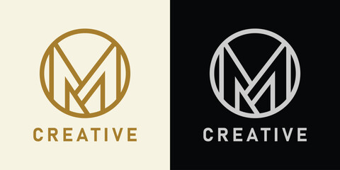 Letter M logo with circle shape style. Simple vector design editable