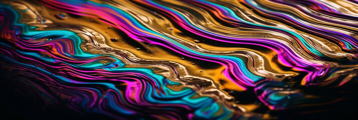 Obraz premium Iridescent liquid metal surface with ripples. Abstract background. Generative AI.