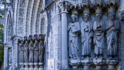 Sculptural images of the apostles on the facade of the Anglican Cathedral in Cork, Ireland. Saint...