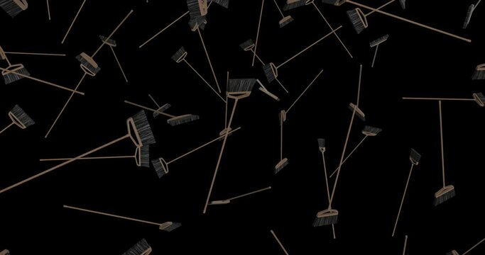 Brooms Falling slow motion animation