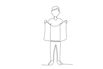 A happy boy holding a Peruvian flag. Fiestas patrias peru one-line drawing