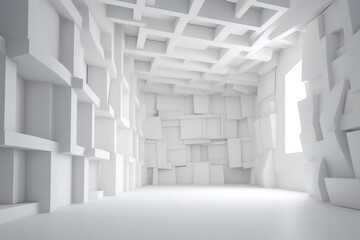 White Textured Geometric Room with Futuristic Design, generative AI