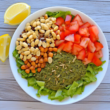 Burmese tea leaf salad called Lahpet thoke recipe. AI generated