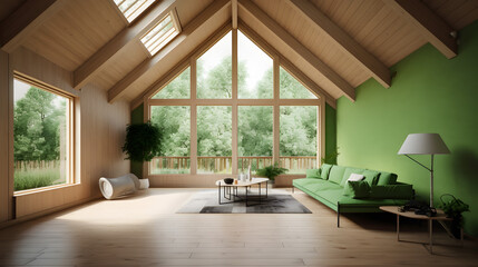 Interior wooden living room design. AI generated.